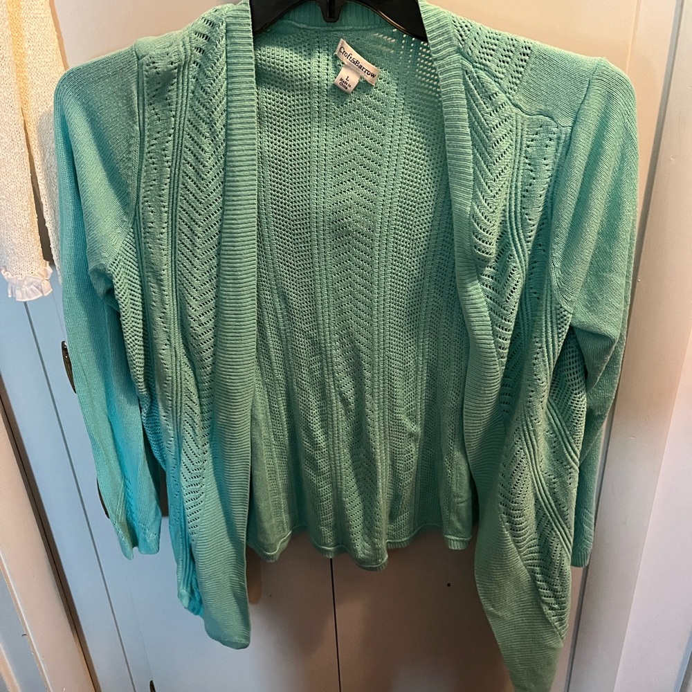 Blue-green button up sweater